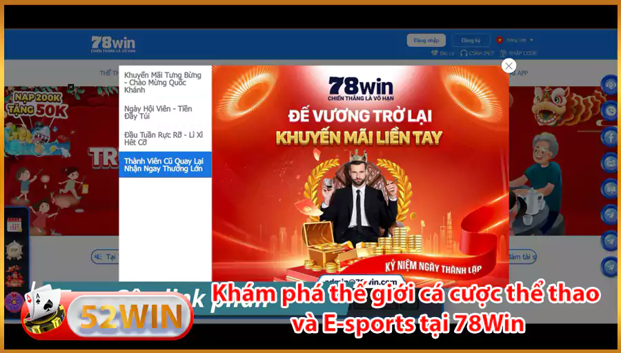 Kham pha the gioi ca cuoc the thao va E sports tai 78Win 1